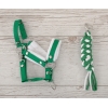 Set für Hobby Horse: Die Halfter A3 mit weißem Pelz + Kordel-Anbindestrick -weiß-grün