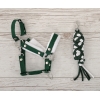 Set für Hobby Horse: Die Halfter A3 mit weißem Pelz + Kordel-Anbindestrick -weiß-khaki