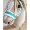 Set für Hobby Horse: Die Halfter A3 mit weißem Pelz + Kordel-Anbindestrick -weiß-minze