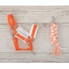 Set für Hobby Horse: Die Halfter A3 mit weißem Pelz + Kordel-Anbindestrick -weiß-orange