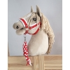 Set für Hobby Horse: Die Halfter A3 mit weißem Pelz + Kordel-Anbindestrick -weiß-rot