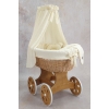 Stubenwagen aus natur Weide und Holz Ecru Bezug Musselin Gold