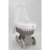 Stubenwagen grau Holz und Rattan