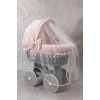 Stubenwagen grau Komplett Set mit Bettset Puderrrosa