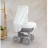 Stubenwagen mit Himmel  Grau mit Weiße Musselin Gold Bettset