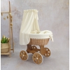 Stubenwagen mit Himmel - natur mit Ecru Musselin Gold Bettset