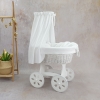 Stubenwagen mit Himmel - Weiß mit Weiß Musselin Gold Bettset