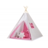 Teepee Zelt mit Spielmatte und Schmuckfedern GRATIS! - Grau kariert-rosa