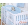 Universal Babybett Kopfschutz - Hängende Herzen blaue Blümchen