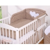 Universal Babybett Kopfschutz - Hängende Herzen Braun-Punktemuster