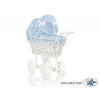 Vintage Puppenwagen Weiße Weide Bettwäsche blaue Blümchen nr 71699-532