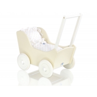 Creme Puppenwagen aus Holz