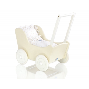 Creme Puppenwagen aus Holz