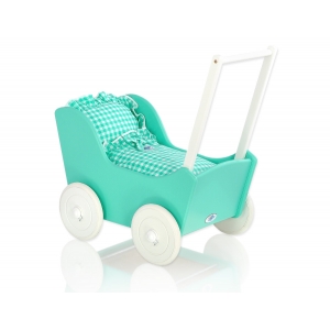 Puppenwagen aus Holz Farbe Minze