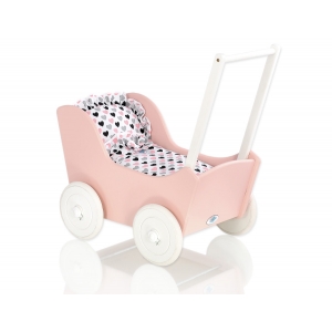 Puderrosa Puppenwagen aus Holz