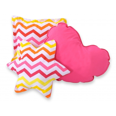 3tlg Kissen-Set - Chevron rosa-gelb