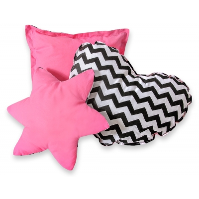 3tlg Kissen-Set - Chevron schwarz/ dunkel rosa