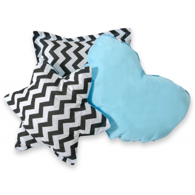 3tlg Kissen-Set - Chevron schwarz/ hell blau