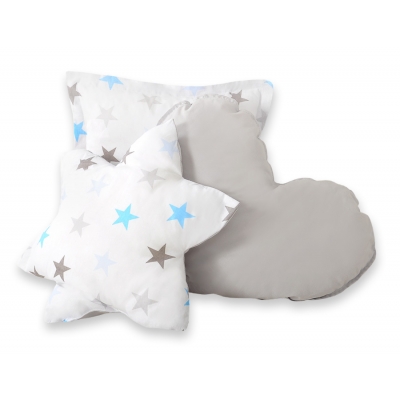 3tlg Kissen-Set - Grau-blaue Sternen/grau