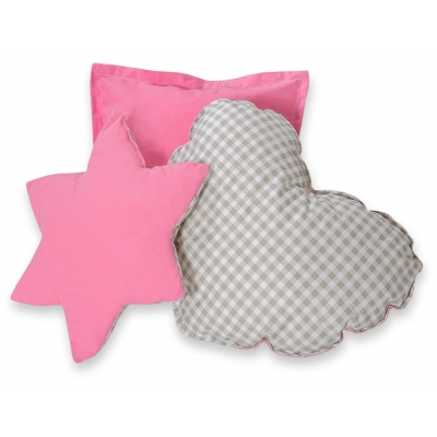 3tlg Kissen-Set - Grau kariert - Rosa
