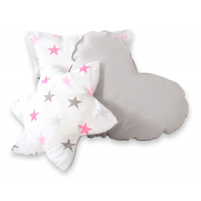 3tlg Kissen-Set - Rosa-grauen Sternen/grau