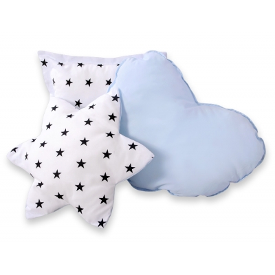 3tlg Kissen-Set - Schwarze Sternchen/blau