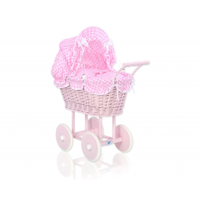 Altrosa Vintage Puppenwagen Bettwäsche Rosa Kariert nr 81699-384