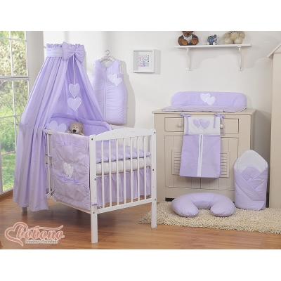 Baby Bettwäsche Set 11-tlg mit Himmel - Hängende Herzen lila