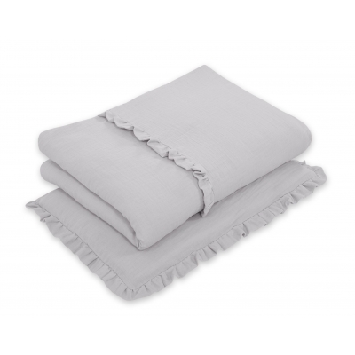 Baby Bettwäsche Set MUSSELIN 2-tlg mit Rüsche – grau