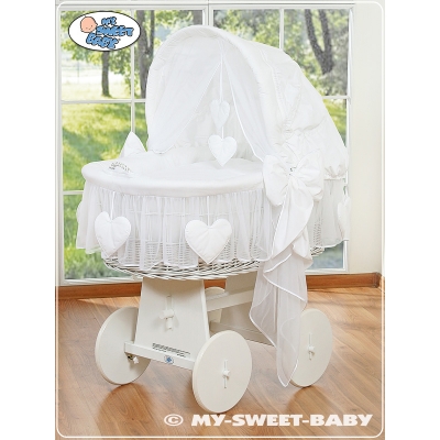 Stubenwagen Baby mit großen Rädern für Farbe Weiß
