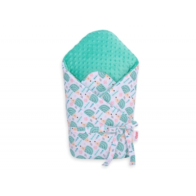 Babyhörnchen Einschlagdecke minky mit Steifen Einlage mit Schleife - Igel mint