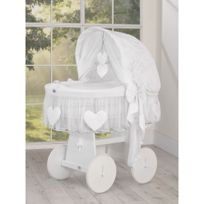 Baby Stubenwagen mit Haube- Amelie graue Tupfen auf weiß