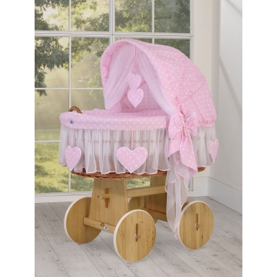 Baby Stubenwagen mit Haube- Amelie Rosa-Punktmuster