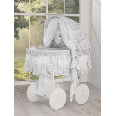 Baby Stubenwagen mit Haube- Amelie weiß Grau-Punktmuster