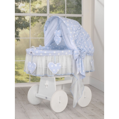 Baby Stubenwagen mit Haube- Amelie weiße Tupfen auf blau