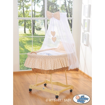 Baby Stubenwagen mit Himmel - Eulen Bigi Zibi & Adele beige