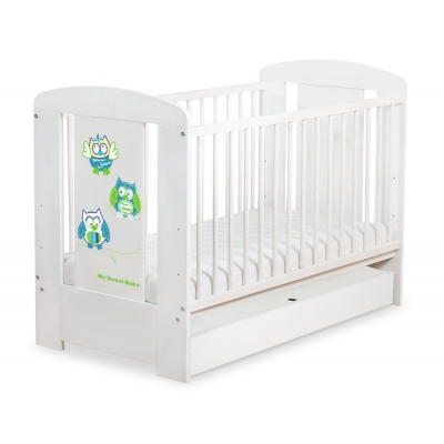 Babybett 120x60cm Eulen mit Schublade STANDARD
