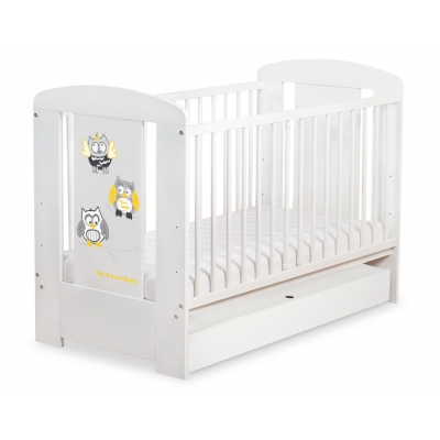 Babybett 120x60cm Eulen mit Schublade STANDARD
