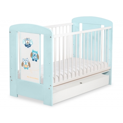 Babybett 120x60cm Eulen mit Schublade STANDARD