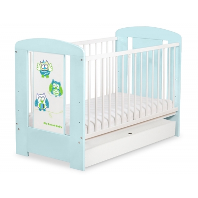Babybett 120x60cm Eulen mit Schublade STANDARD