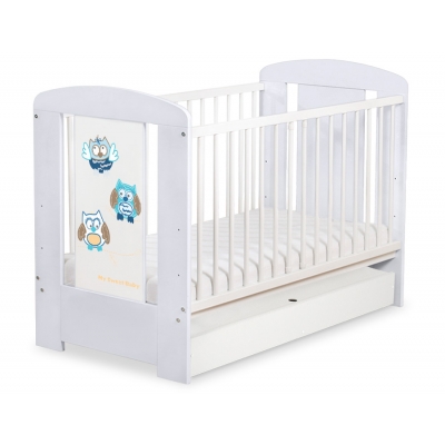 Babybett 120x60cm Eulen mit Schublade STANDARD