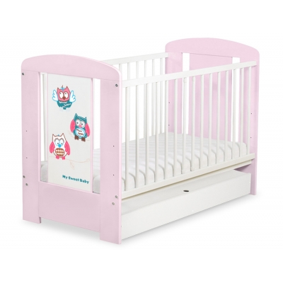 Babybett 120x60cm Eulen mit Schublade STANDARD
