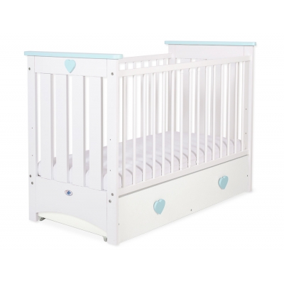 Babybett 120x60cm Lorenzo III weiß/minze mit Schublade MAXI