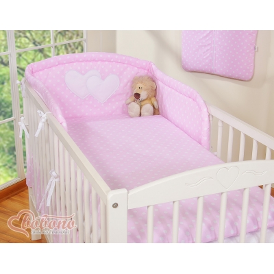 Babybett Bettwäsche Babybett 60x120cm und 70x140cm Set 2-tlg - Hängende Herzen Rosa-Punktemuster
