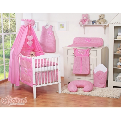 11tlg. Babybettwäsche Set Bettset für Babybett 135x100cm dunkel rosa kariert für Mädchen
