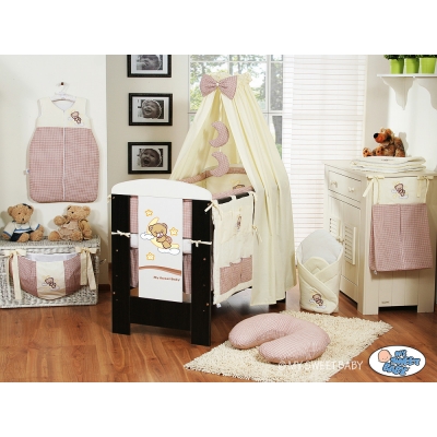 Babybett Bettwäsche Set 11-tlg mit Himmel (L70) - Gute Nacht braun