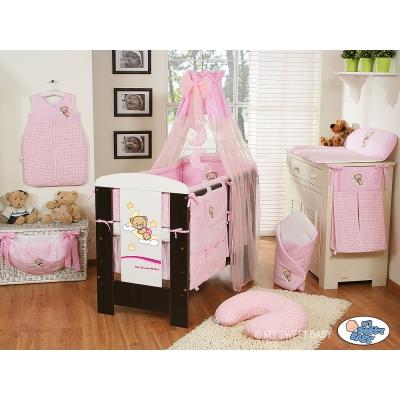 Babybett Bettwäsche Set 11-tlg mit Himmel (L70) - Gute Nacht rosa