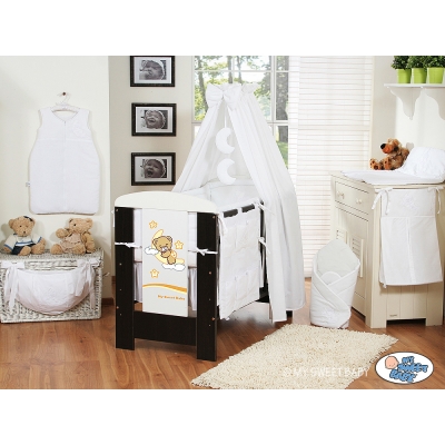 Babybett Bettwäsche Set 11-tlg mit Himmel (L70) - Gute Nacht weiß