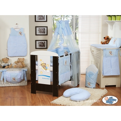 Babybett Bettwäsche Set 11-tlg mit Himmel (S70) - Gute Nacht blau