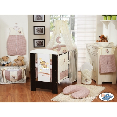 Babybett Bettwäsche Set 11-tlg mit Himmel (S70) - Gute Nacht braun